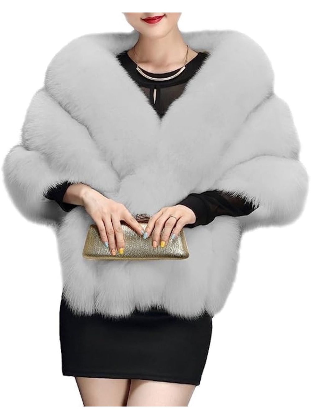 Women’s luxury party faux fur long shawl cloak cape new